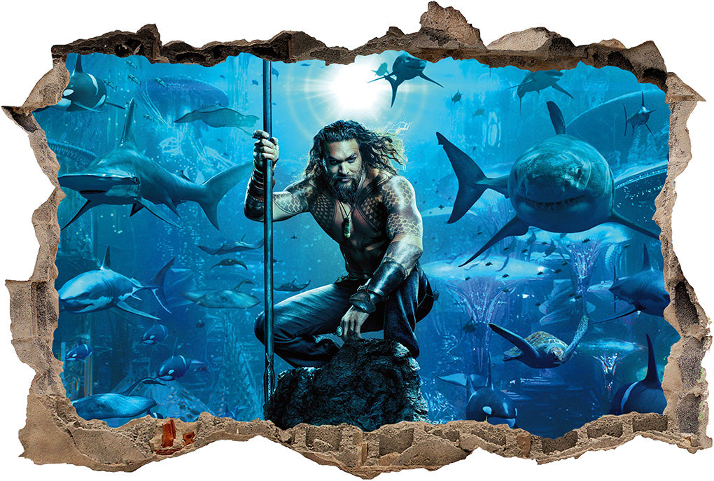 AQUAMAN 3D Smashed Broken Decal Wall Sticker J1341