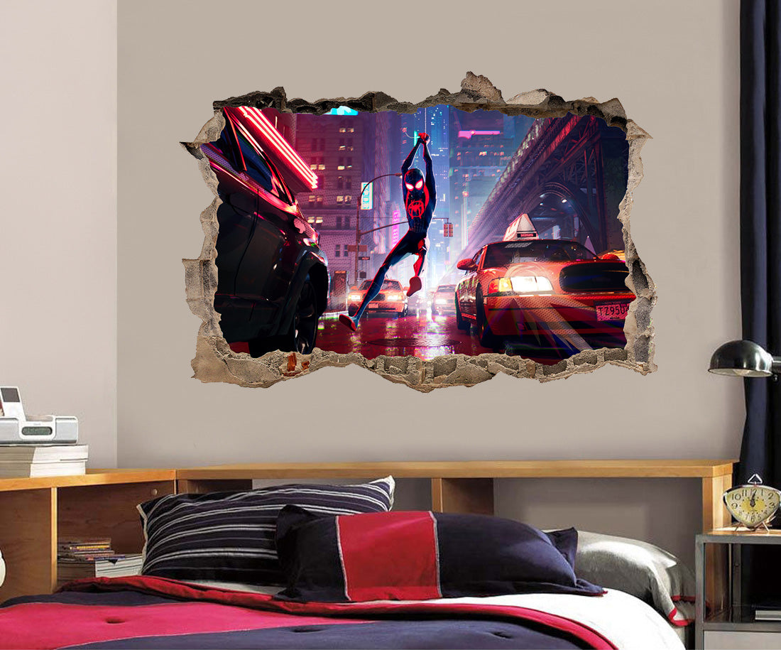 Spiderman dans le verset d'araignée 3D cassé cassé autocollant mural autocollant J1344