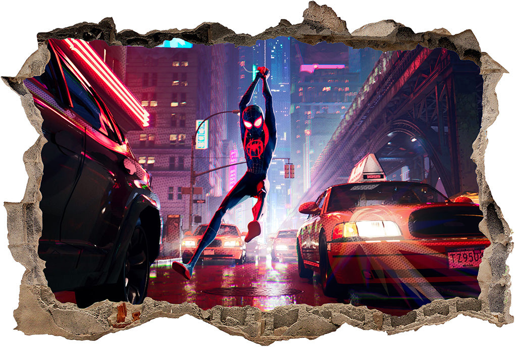 Spiderman dans le verset d'araignée 3D cassé cassé autocollant mural autocollant J1344