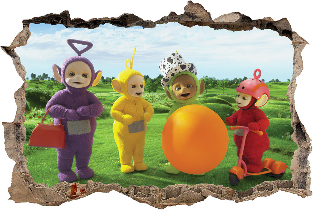 Teletubbies 3D Smashed Bricks Broken Wall Illusion Decal Wall Sticker J137
