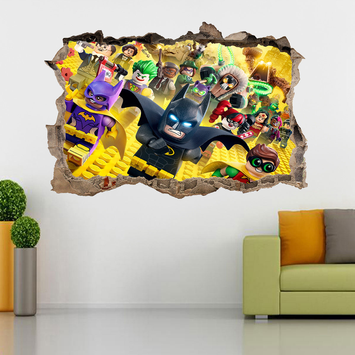 Lego Batman Movie 3D Smashed Broken Wall Illusion Decal Wall Sticker J140