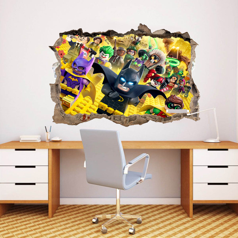 Lego Batman Movie 3D Smashed Broken Wall Illusion Decal Wall Sticker J140