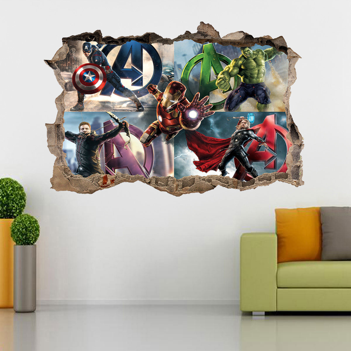The Avengers Marvel Super Heroes 3D Smashed Broken Decal Wall Sticker J1410