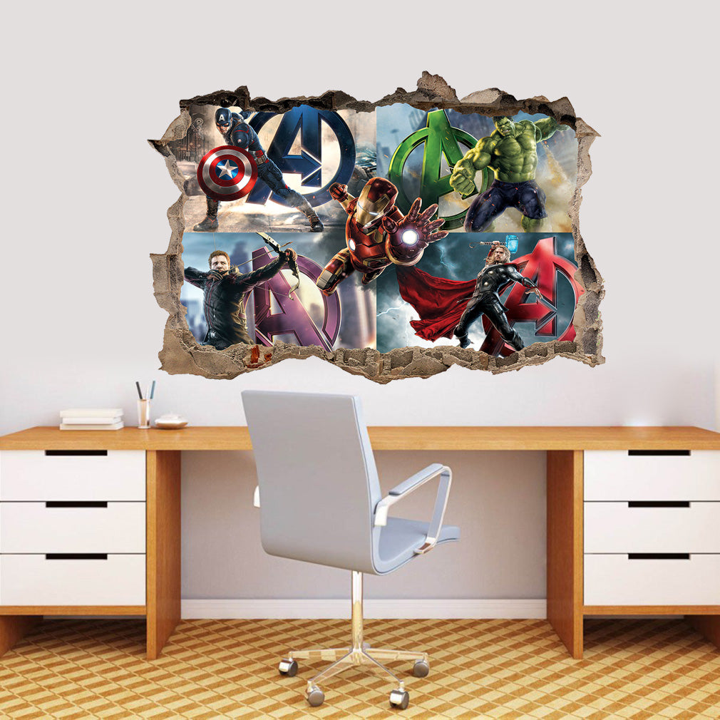 The Avengers Marvel Super Heroes 3D Smashed Broken Decal Wall Sticker J1410