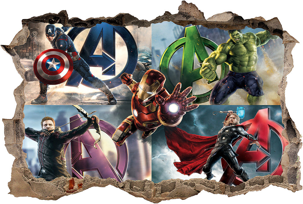 The Avengers Marvel Super Heroes 3D Smashed Broken Decal Wall Sticker J1410