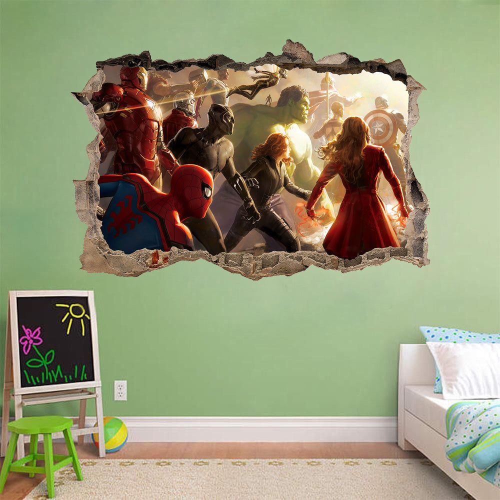 The Avengers Marvel Superheroes 3D Smashed Broken Decal Wall Sticker J1412