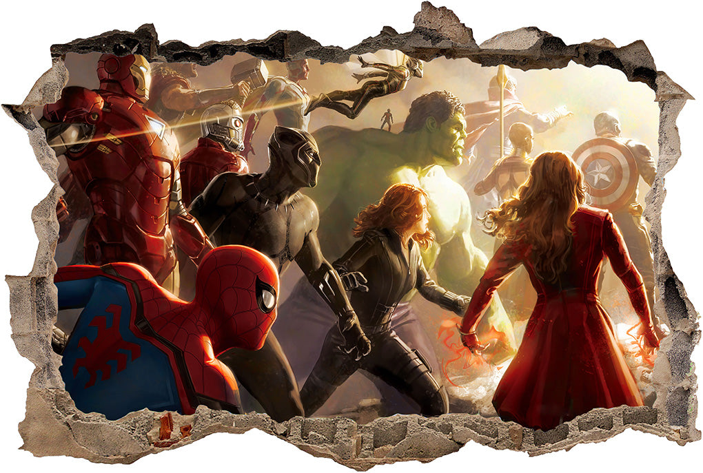 The Avengers Marvel Superheroes 3D Smashed Broken Decal Wall Sticker J1412