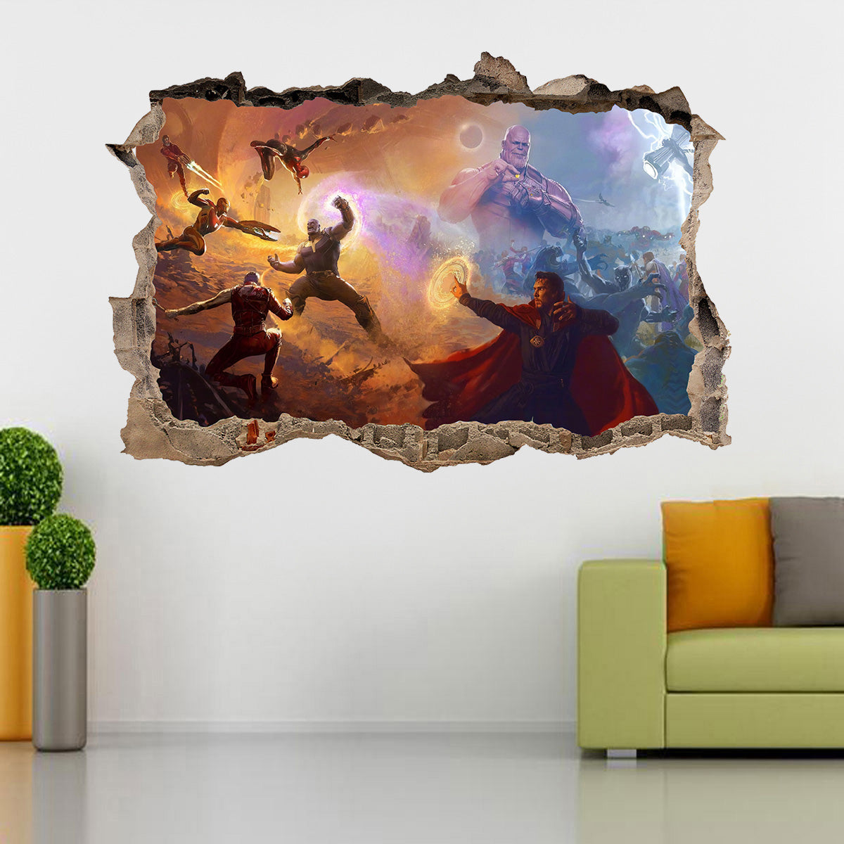 The Avengers Marvel Super Heroes 3D Smashed Broken Decal Wall Sticker J1416