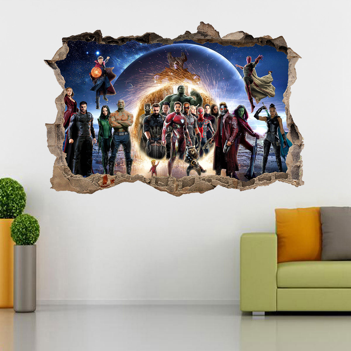 Les Avengers Marvel Super Heroes 3D Smashed Cassé Sticker Mural Autocollant J1417