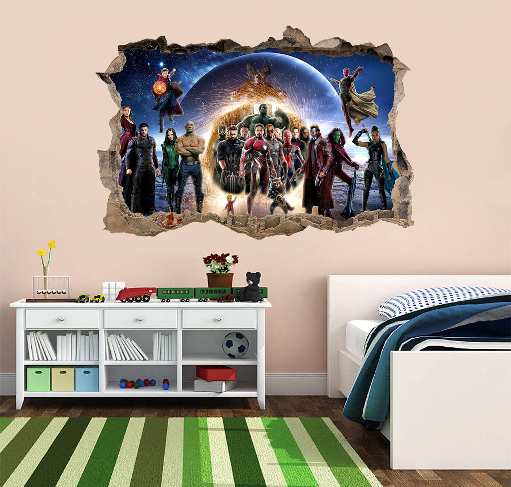 Les Avengers Marvel Super Heroes 3D Smashed Cassé Sticker Mural Autocollant J1417