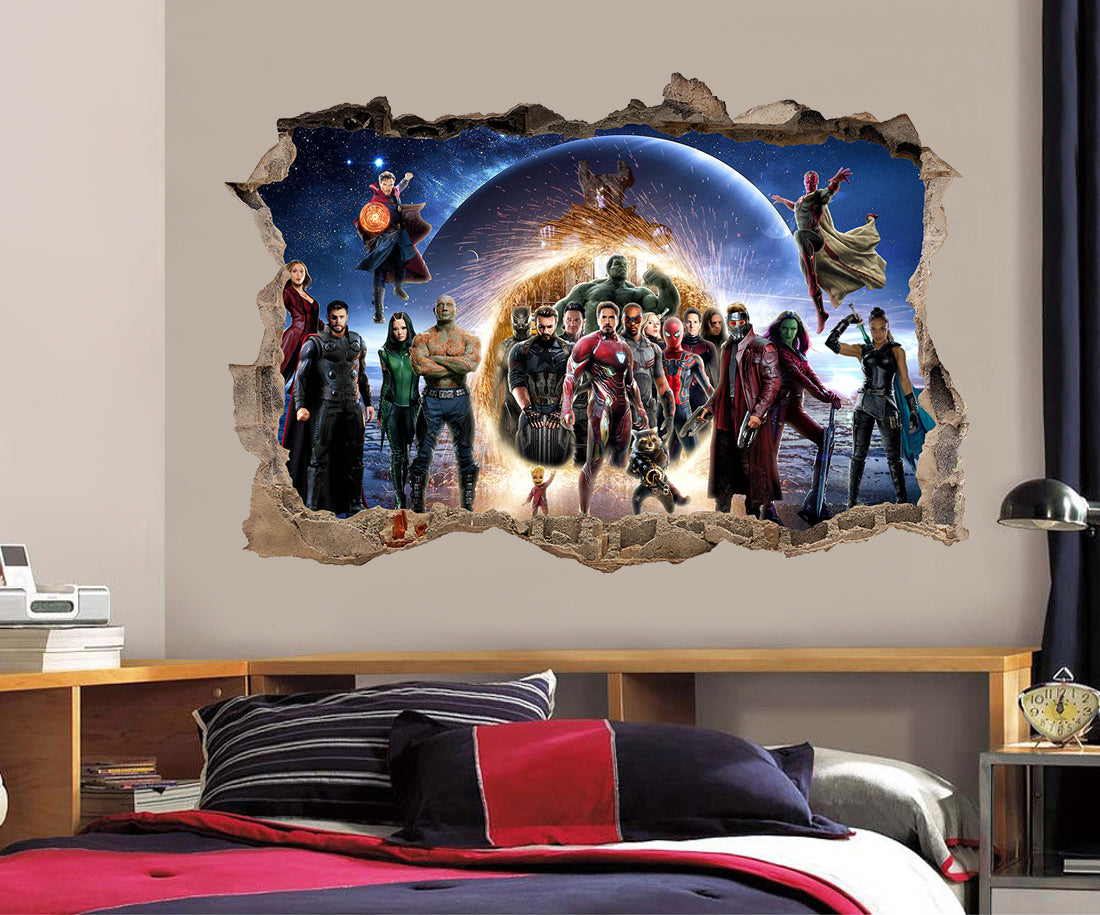 Les Avengers Marvel Super Heroes 3D Smashed Cassé Sticker Mural Autocollant J1417