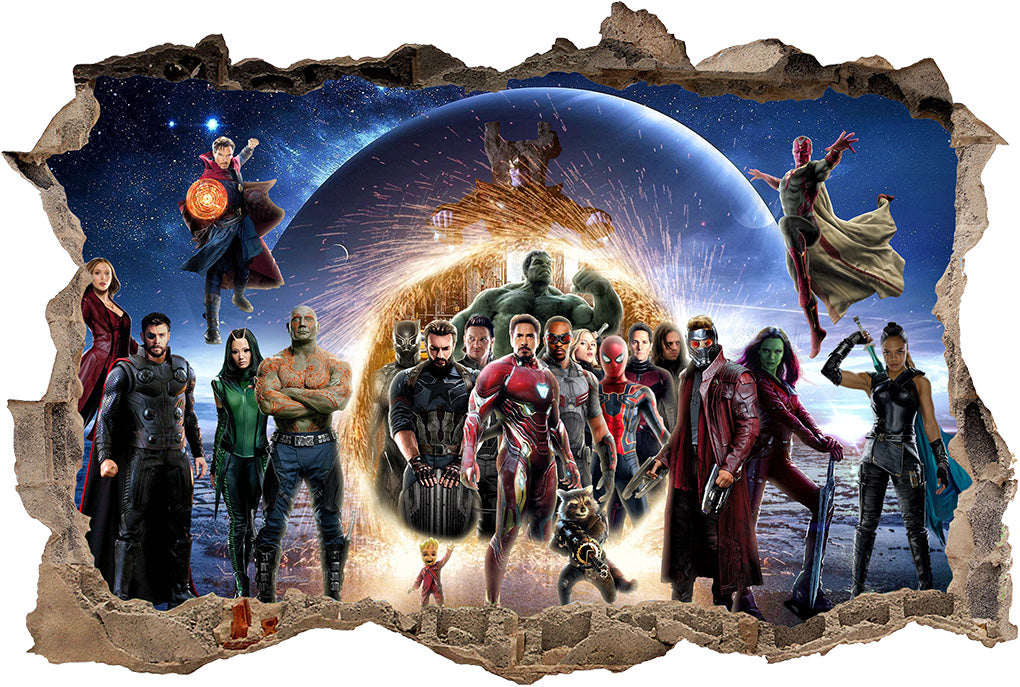 Les Avengers Marvel Super Heroes 3D Smashed Cassé Sticker Mural Autocollant J1417