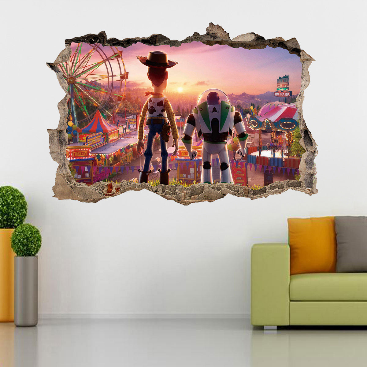 Toy Story Buzz Woody 3D Smashed Broken Decal Wall Sticker J1434