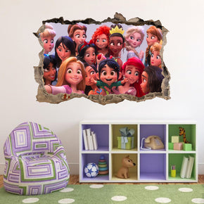 Disney Princess Characters 3D Smashed Broken Decal Wall Sticker J1460