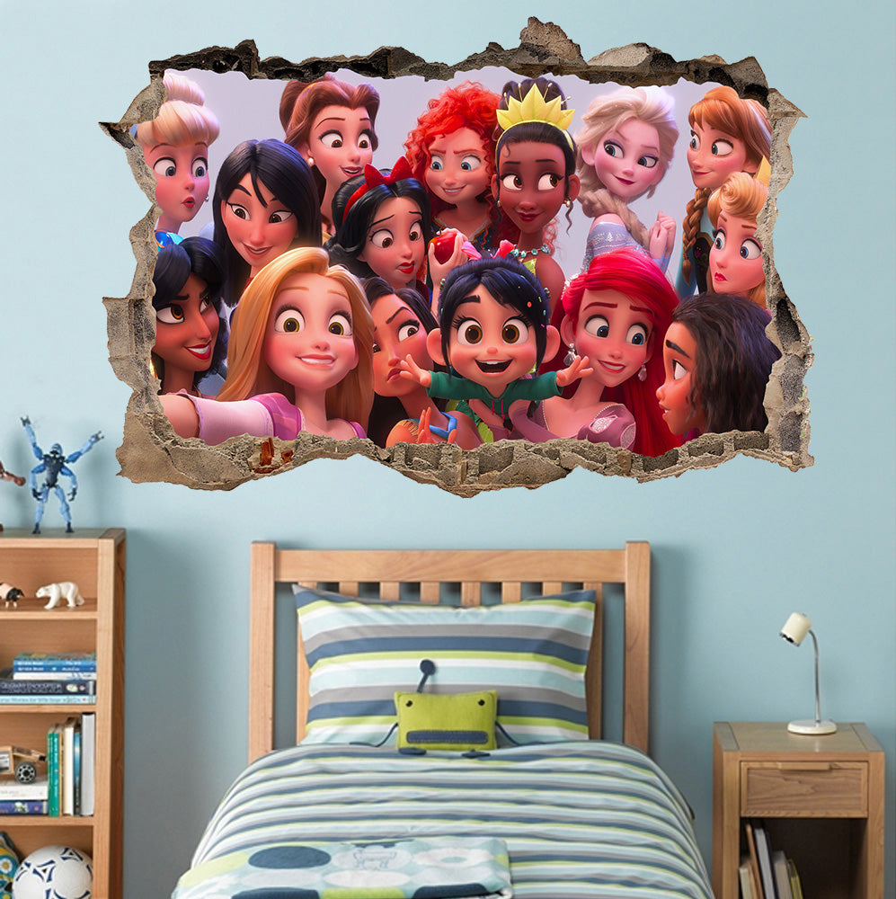 Disney Princess Characters 3D Smashed Broken Decal Wall Sticker J1460