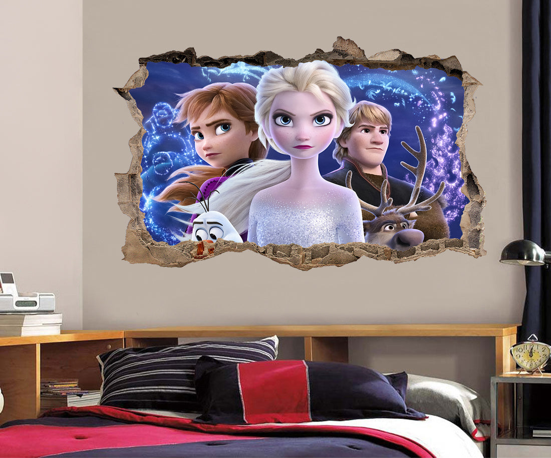 Anna, Elsa & Kristoff 3D Smashed Broken Decal Wall Sticker J1465