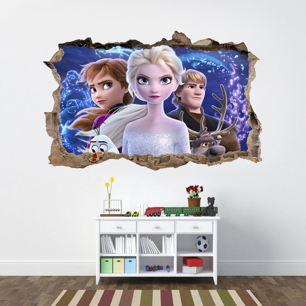Anna, Elsa & Kristoff 3D Smashed Broken Decal Wall Sticker J1465