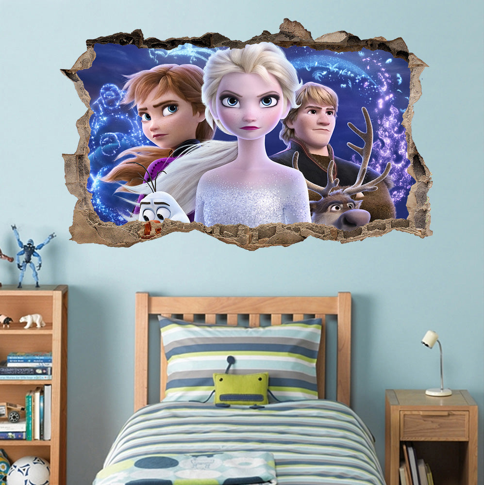 Anna, Elsa & Kristoff 3D Smashed Broken Decal Wall Sticker J1465