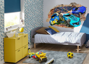 Hot Wheels Race Cars 3D Smashed Hole Illusion Decal Wall Sticker J1504