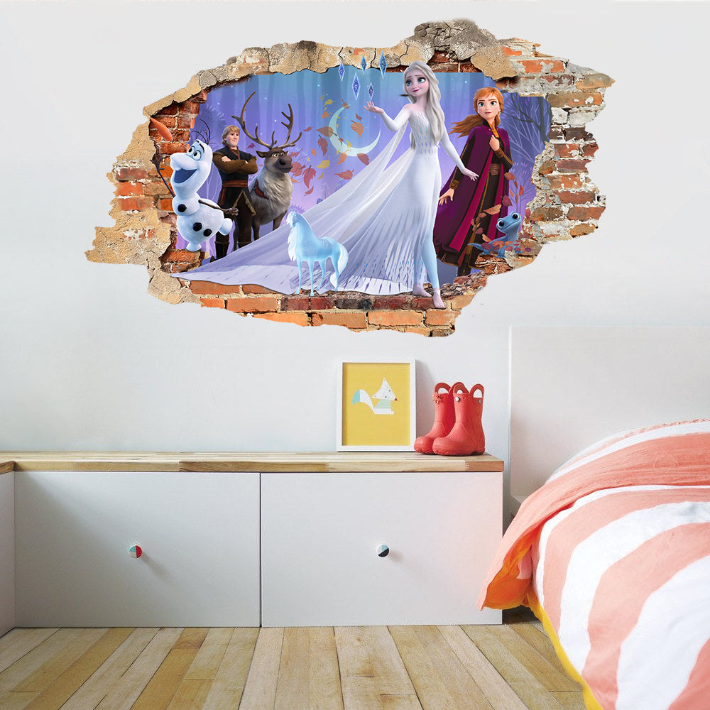 Frozen 3D Smashed Bricks Broken Wall Illusion Decal Wall Sticker J1505