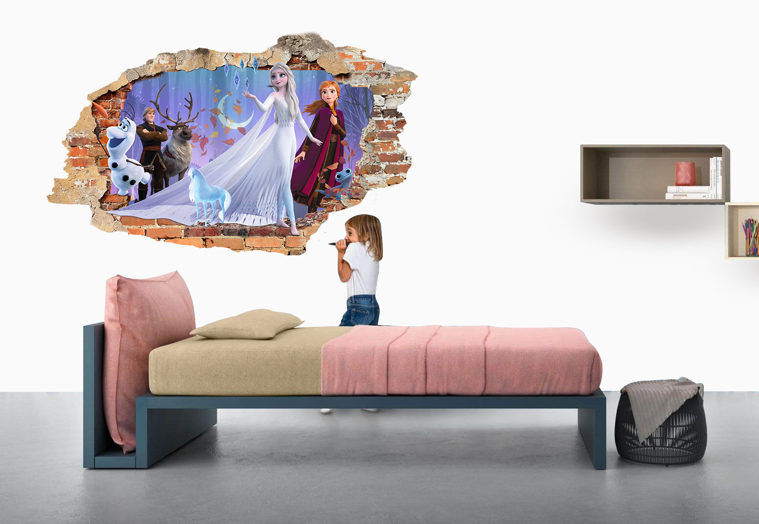 Frozen 3D Smashed Bricks Broken Wall Illusion Decal Wall Sticker J1505