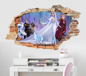 Frozen 3D Smashed Bricks Broken Wall Illusion Decal Wall Sticker J1505