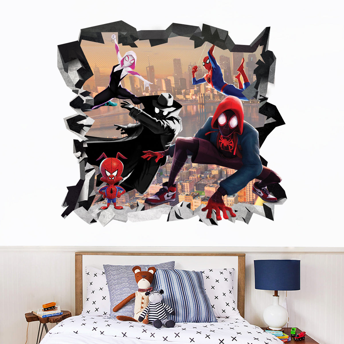 Spider-Man dans le verset d'araignée 3D effet papier déchiré autocollant mural autocollant J1506