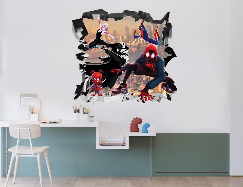 Spider-Man dans le verset d'araignée 3D effet papier déchiré autocollant mural autocollant J1506