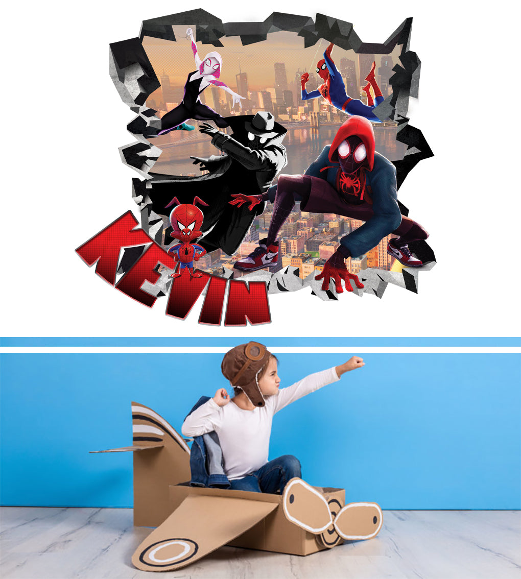 Spider-Man Into The Spider Verse Personalized 3D Smashed Decal Wall Sticker TR02