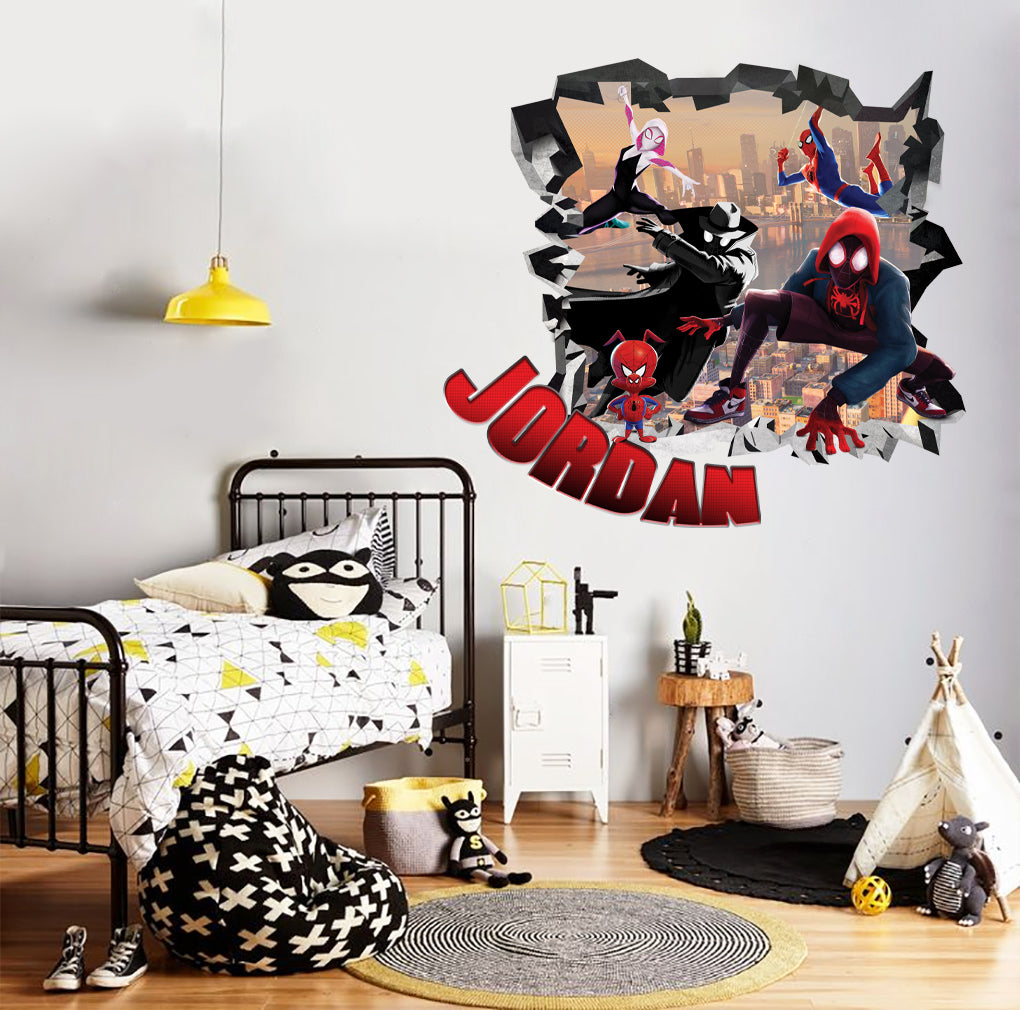 Spider-Man Into The Spider Verse Personalized 3D Smashed Decal Wall Sticker TR02