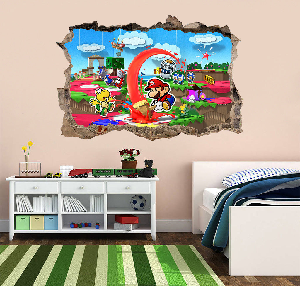 Paper Mario 3D Smashed Broken Wall Sticker Decal 1509