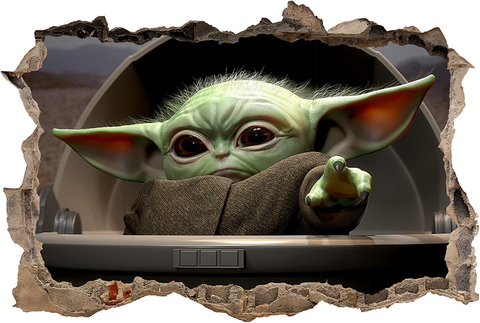 Baby Yoda The Mandalorian 3D Smashed Broken Decal Wall Sticker J1513