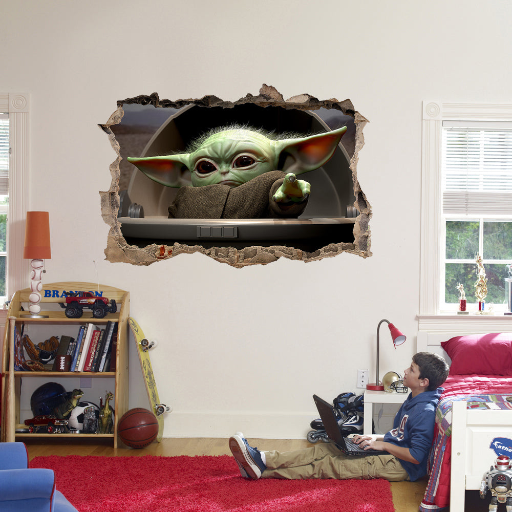 Baby Yoda The Mandalorian 3D Smashed Broken Decal Wall Sticker J1513