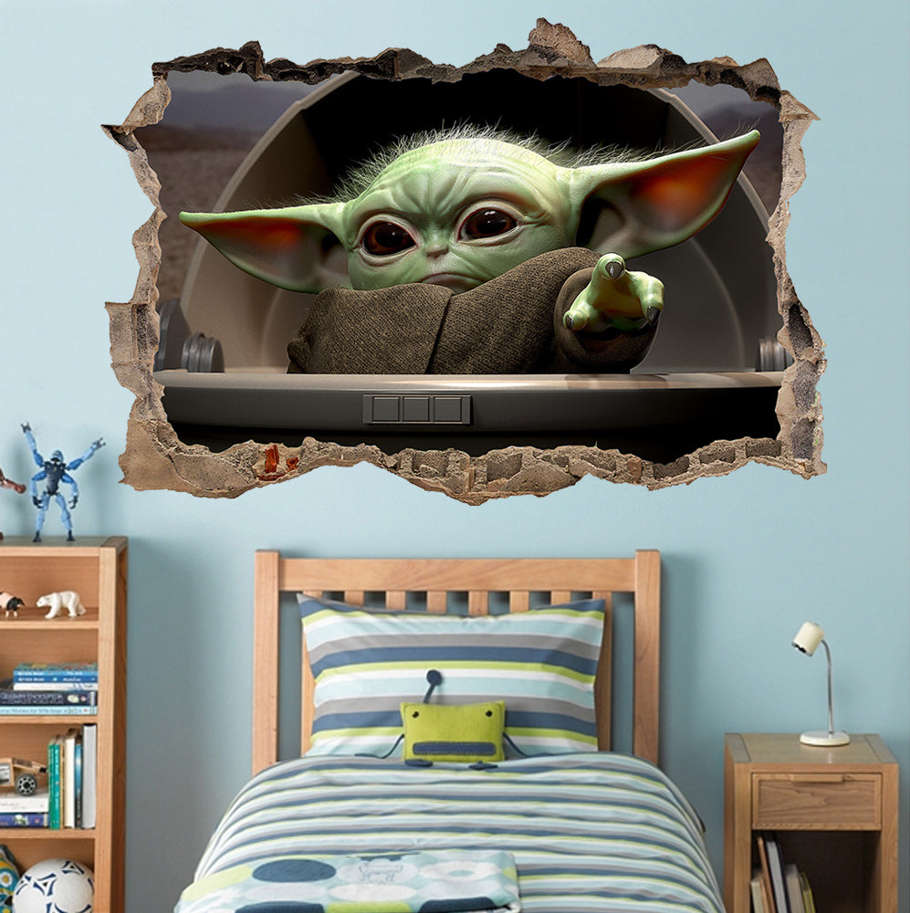 Baby Yoda The Mandalorian 3D Smashed Broken Decal Wall Sticker J1513