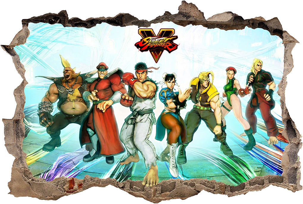 Street Fighter Video Game 3D Smashed Wall Illusion Decal Wall Sticker J155