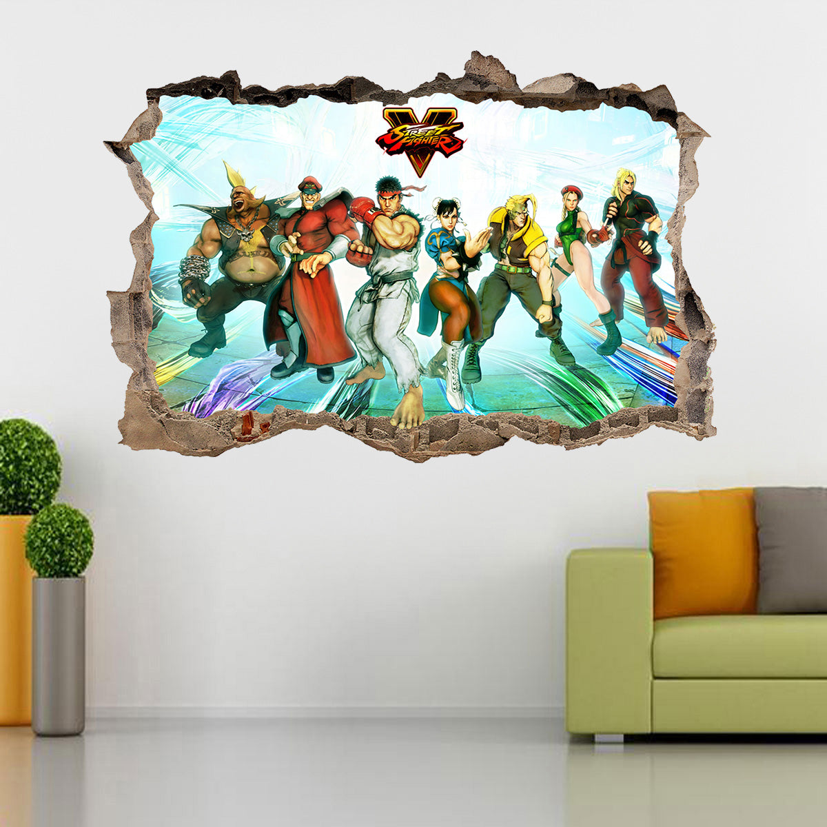 Street Fighter Video Game 3D Smashed Wall Illusion Decal Wall Sticker J155