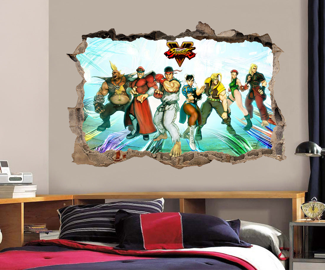 Street Fighter Video Game 3D Smashed Wall Illusion Decal Wall Sticker J155