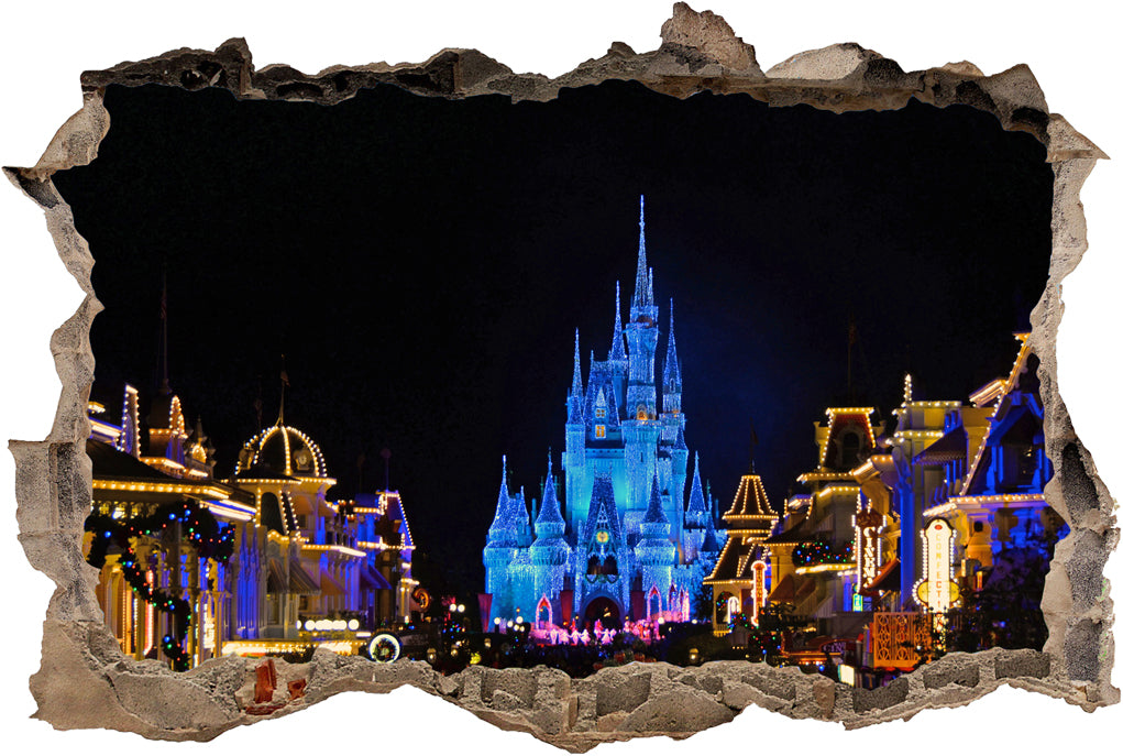 Disney Castle At Night 3D Smashed Broken Decal Wall Sticker J185