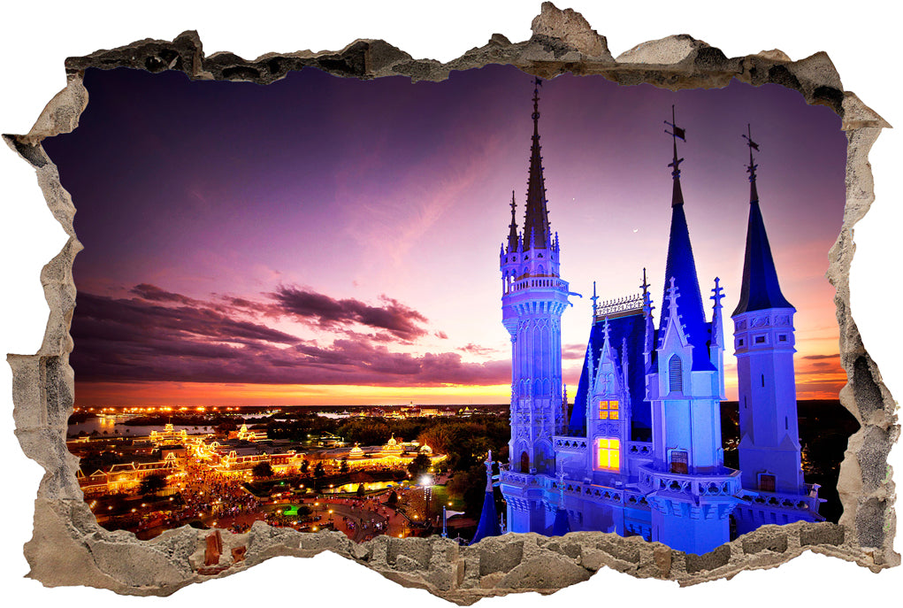 Disney Castle Sunset 3D Smashed Broken Decal Wall Sticker J186