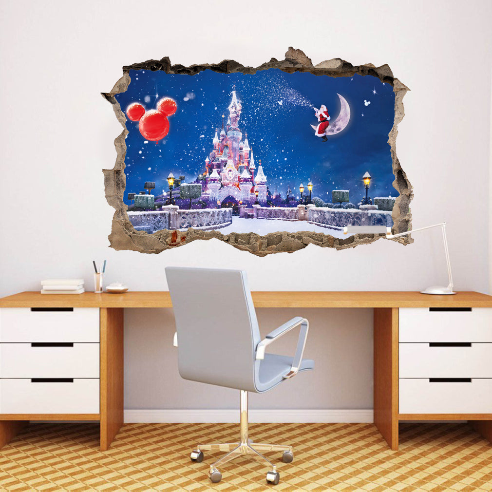 Christmas Disney Castle 3D Smashed Broken Decal Wall Sticker J188
