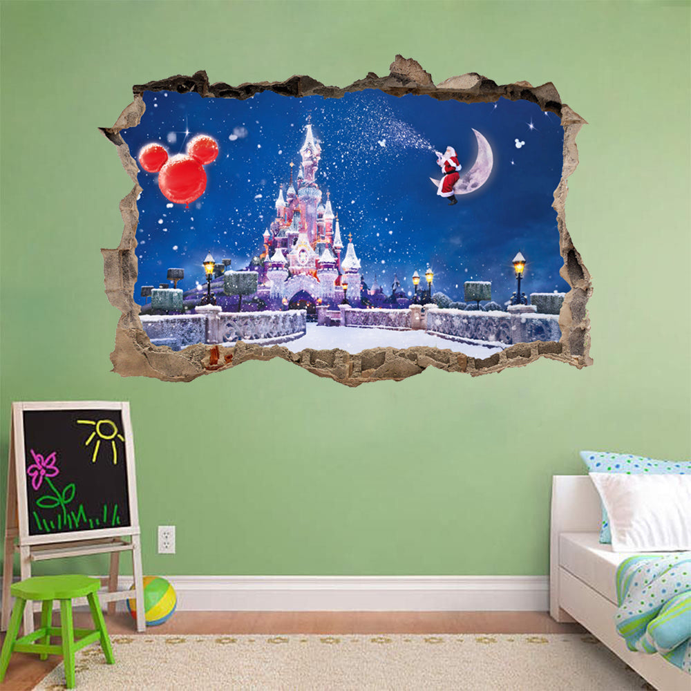 Christmas Disney Castle 3D Smashed Broken Decal Wall Sticker J188