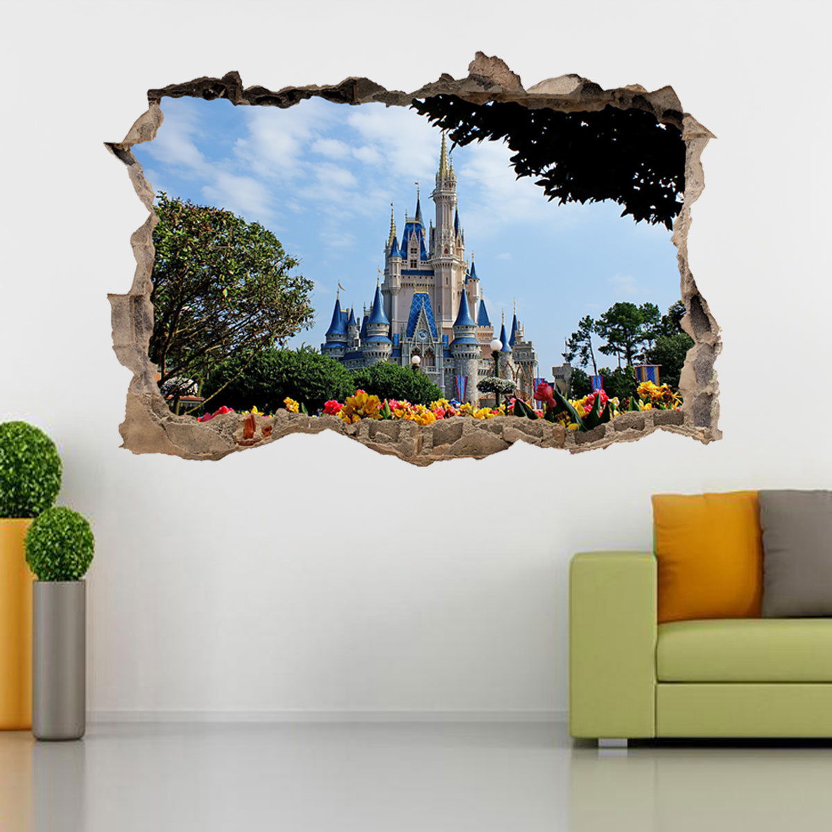 Disney Castle 3D Smashed Broken Decal Wall Sticker J189