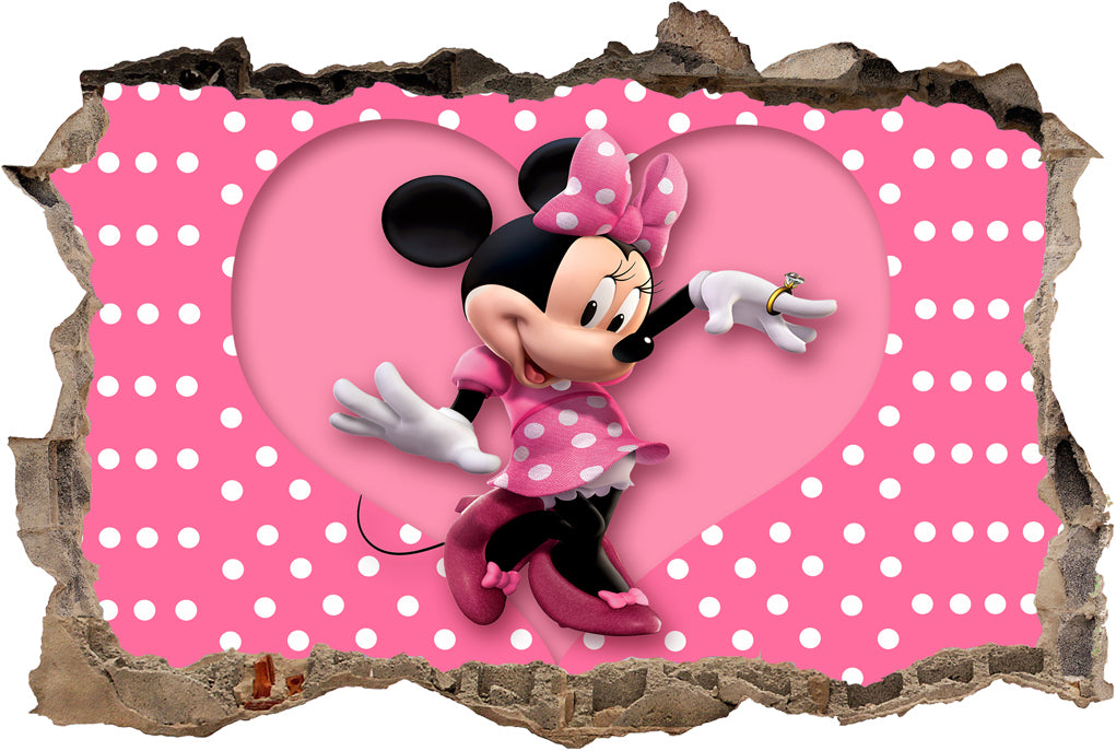 Minnie Mouse 3D Smashed Wall Illusion Decal Wall Sticker J192