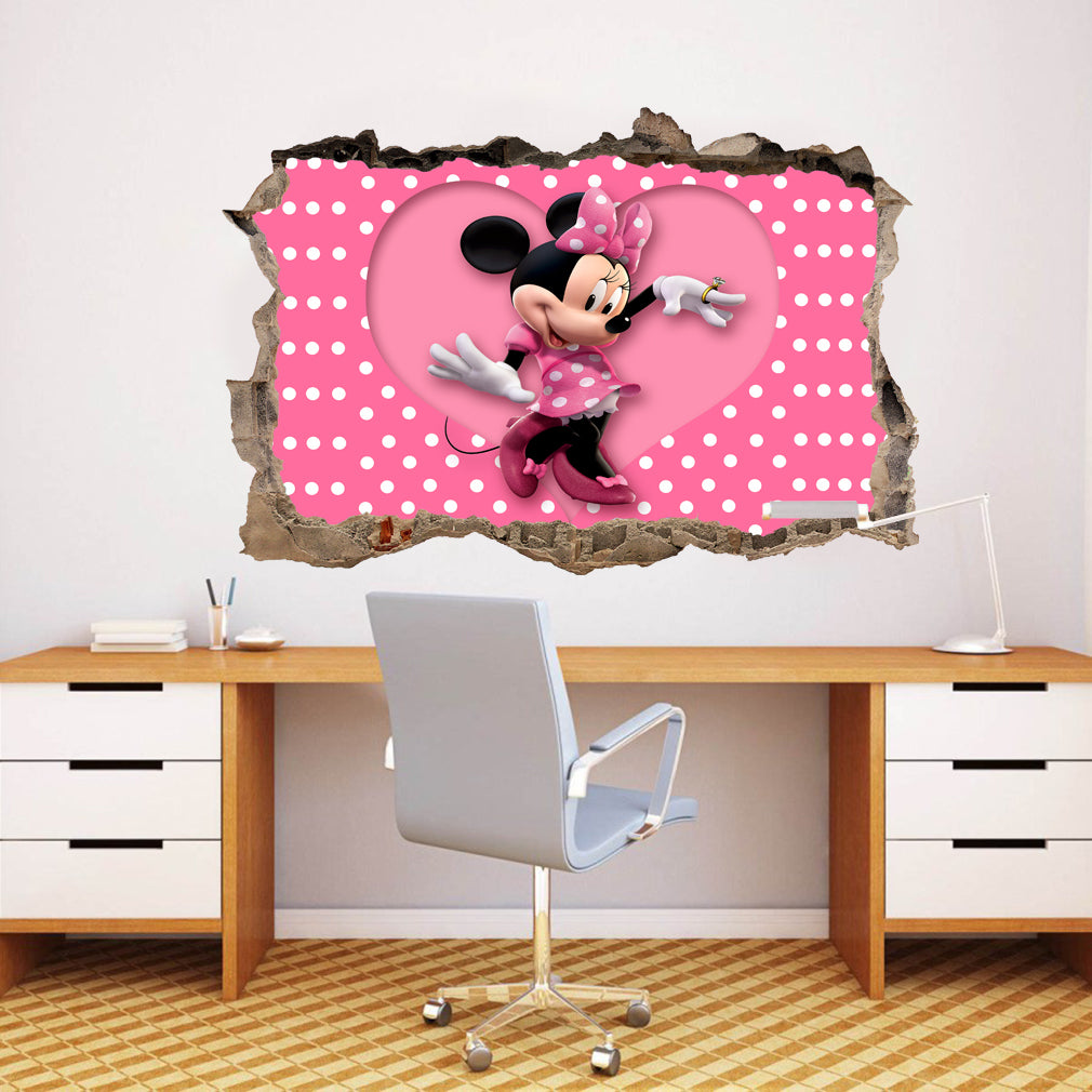 Minnie Mouse 3D Smashed Wall Illusion Decal Wall Sticker J192