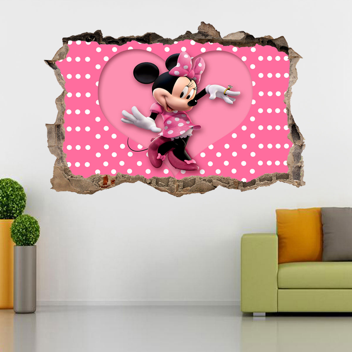 Minnie Mouse 3D Smashed Wall Illusion Decal Wall Sticker J192