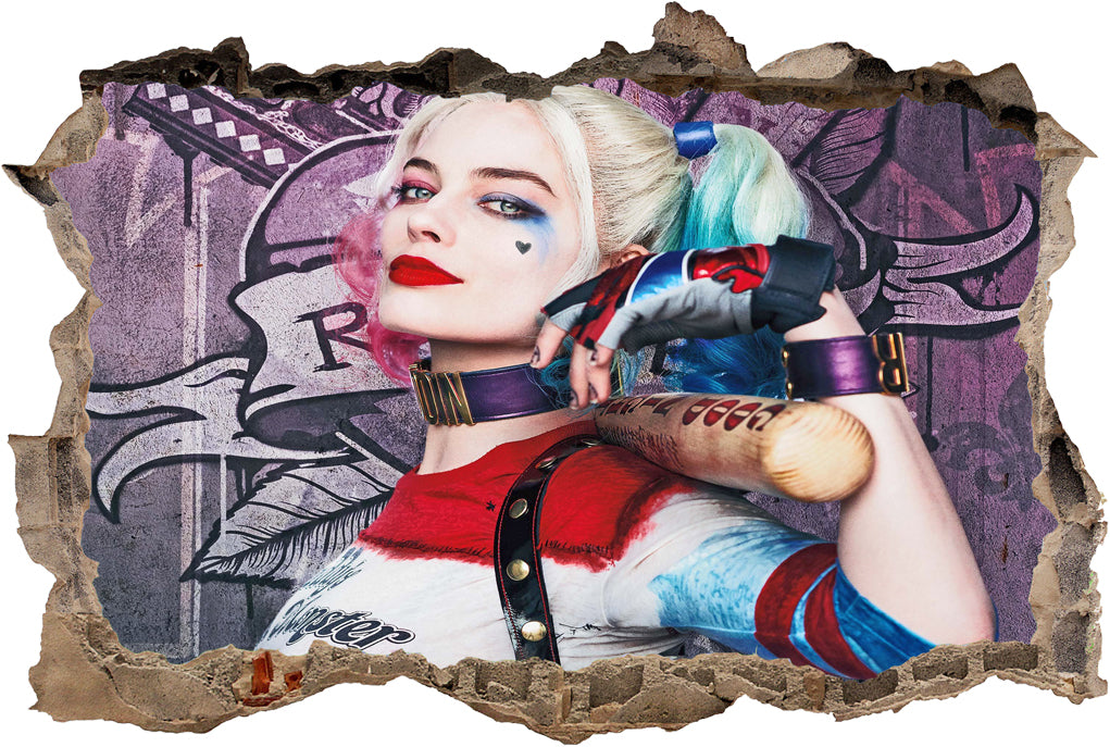 Harley Quinn 3D Smashed Wall Illusion Decal Wall Sticker J196