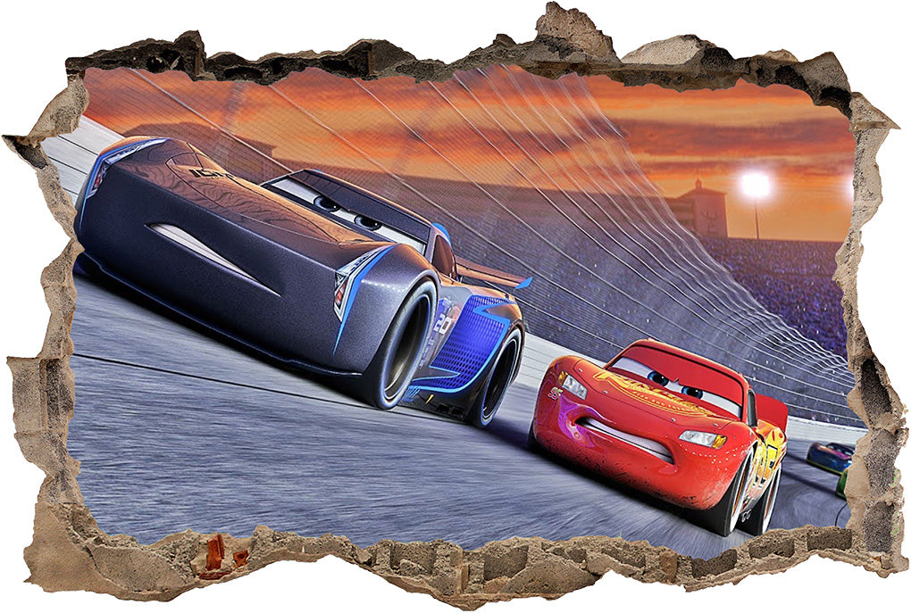 Lightning McQueen & Jackson Storm 3D Smashed Broken Decal Wall Sticker J214
