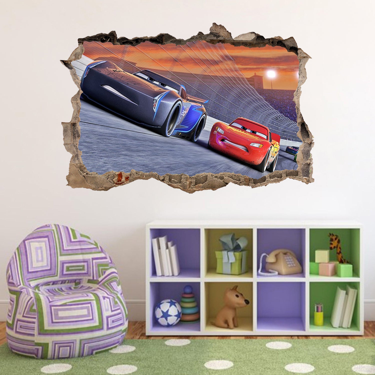 Lightning McQueen & Jackson Storm 3D Smashed Broken Decal Wall Sticker J214