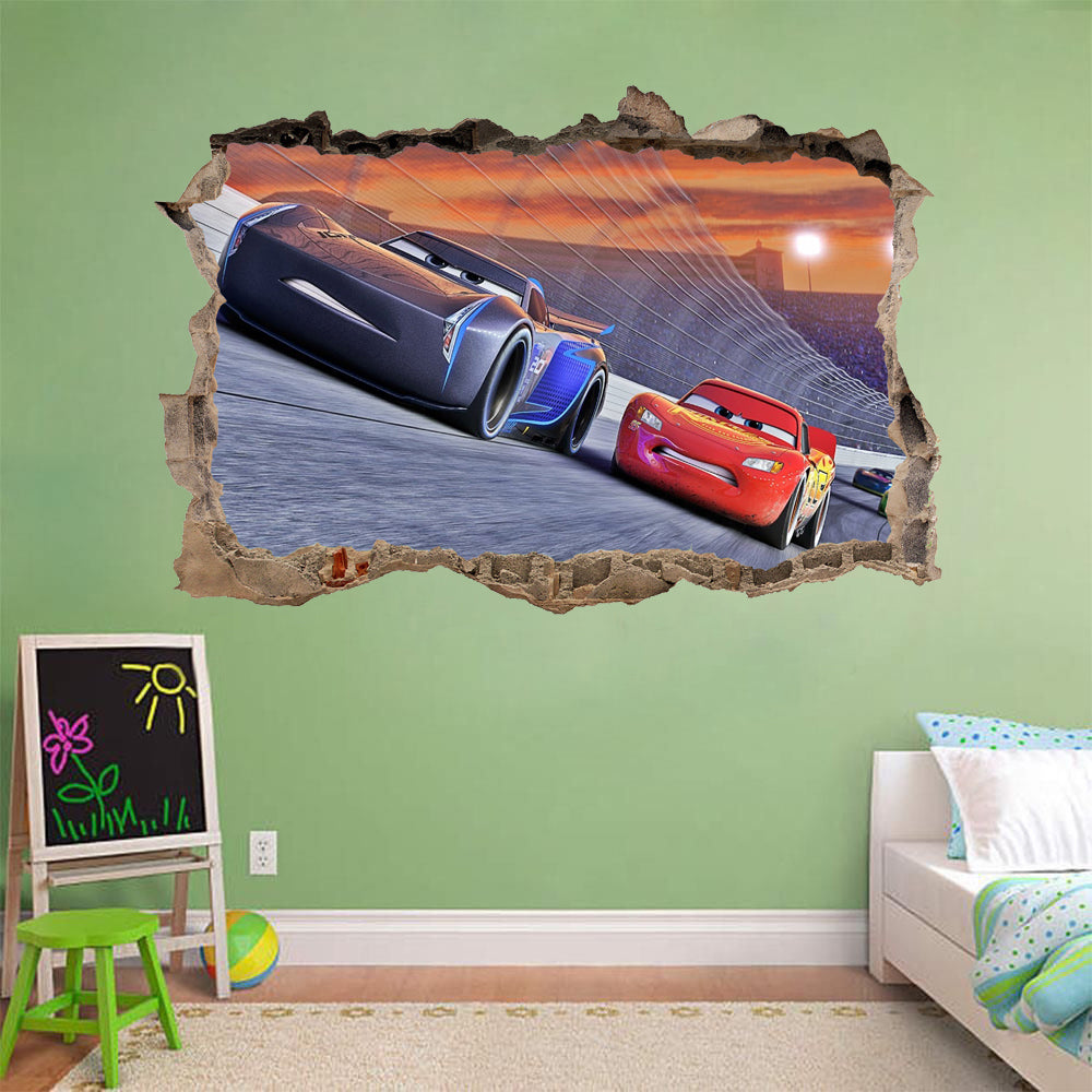 Lightning McQueen & Jackson Storm 3D Smashed Broken Decal Wall Sticker J214