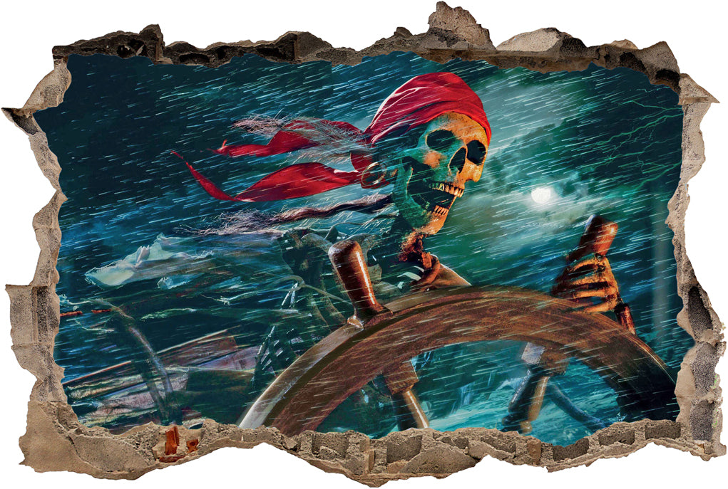 Skeleton Pirate Ship 3D Smashed Broken Wall Illusion Decal Wall Sticker J234